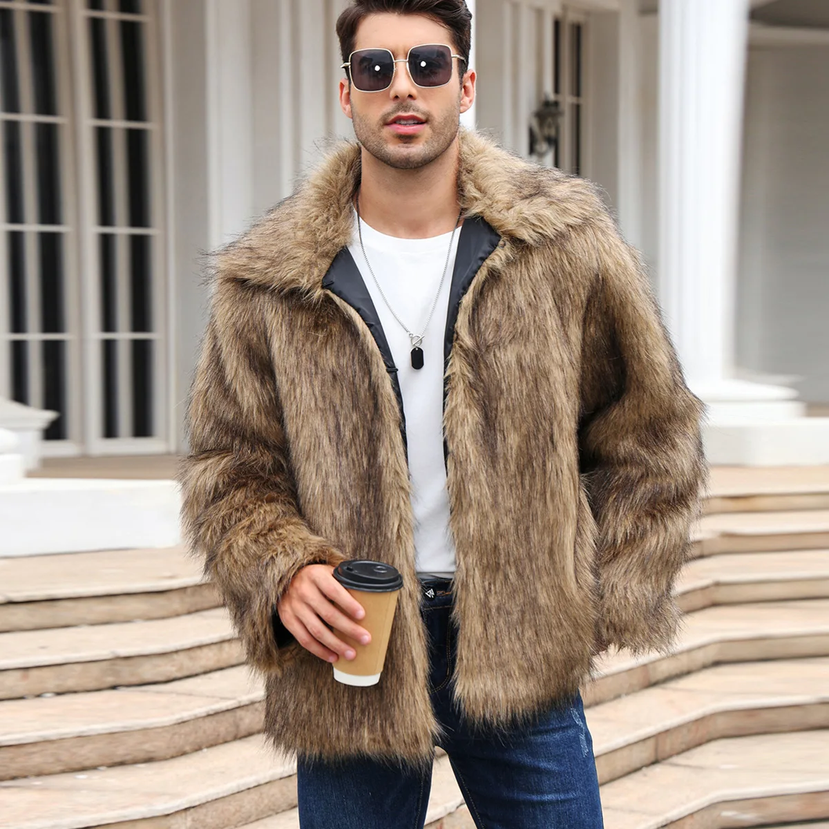 Winter Clothing Pk - Hommes fausse fourrure de renard veste